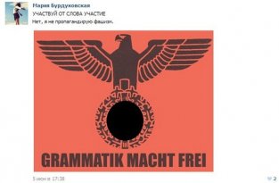 За публикацию эмблемы «граммар-наци» Мария Бурдуковская получила штраф (3 фото)