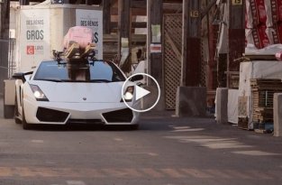 Перевозка стройматериалов на крыше Lamborghini