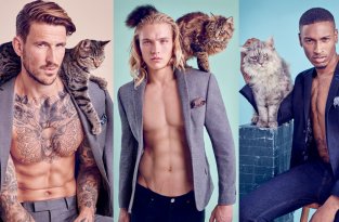 Сексуальные мужчины и пушистые коты стали героями новой рекламы одежды (6 фото)