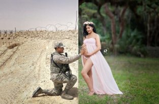 Трогательный снимок беременной и ее мужа-военного (7 фото)
