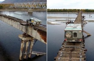 Самый страшный мост в России: опасная поездка по Куандинскому мосту (4 фото + 1 видео)