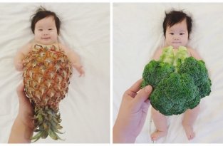 Мама фотографирует младенца в съедобных нарядах (14 фото)