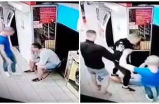 Жестокое избиение мужчины в киевском супермаркете (4 фото + 1 видео)
