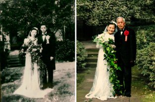 Тогда и сейчас: любящие пары воссоздали свои старые фото, доказывая этим, что любовь живет вечно (15 фото)