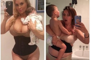 Мама в Инстаграме vs. в реальной жизни: забавные пародии на фотографии знаменитостей (16 фото)