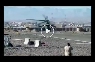 Эффектный и необычный взлёт вертолёта Ми-24