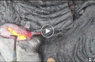 Как собирают вулканическую лаву