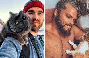 25 фотографий, которые доказывают, что между котами и мужчинами возникает особенная связь (27 фото)
