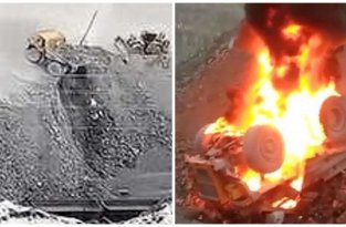 В Свердловской области БелАЗ рухнул с горы и загорелся (2 фото + 2 видео)