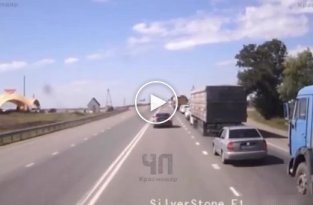 В Краснодарском крае «обочечник» на BMW проехал по встречной и кинул в фуру камень